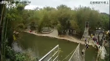 В Китае рухнул веревочный мост с туристами (видео)